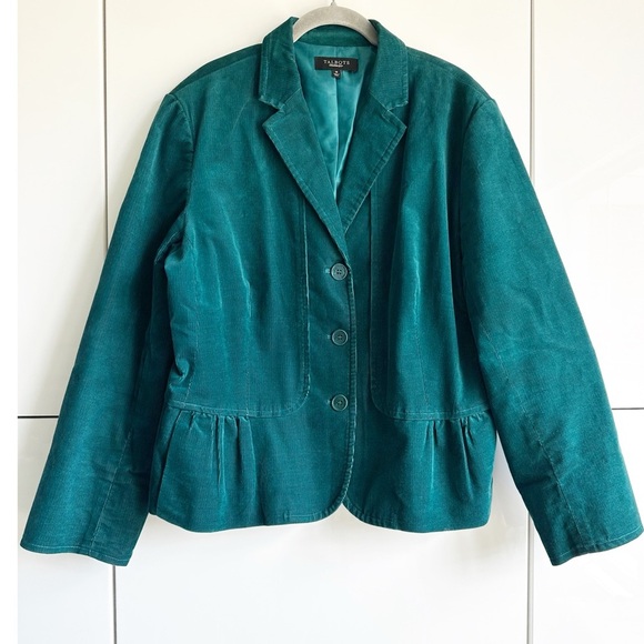 Talbots Emerald Teal Green Grace Corduroy Peplum Blazer Jacket Size 18 - Picture 1 of 7